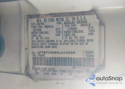 1995 Ford F150 из США, поврежденный, VIN 1FTEF15N8SLA14230